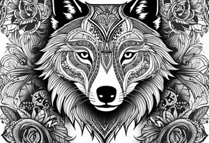 leg sleeve with mandela patterns and a wolf tattoo idea