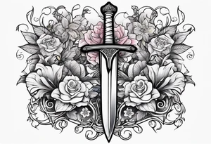a sword with vines and flowers wrapped around it tattoo idea