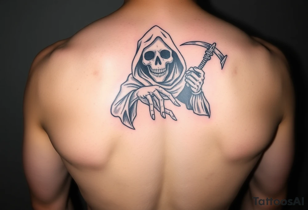 Simple grim reaper with his hand reached out to hold tattoo idea
