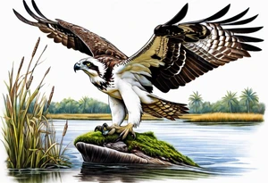 Osprey and alligator in the marsh tattoo idea