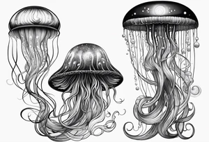 A galaxy inside a mystical jellyfish with long flowing tentacles. Not very wide tattoo idea