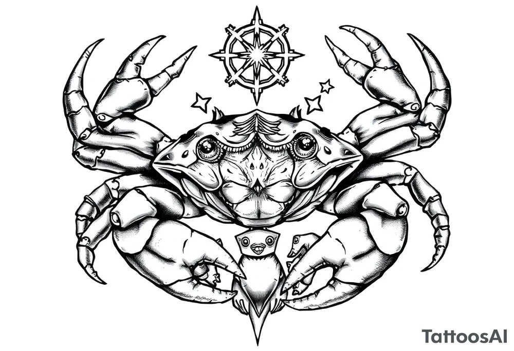 A king crab with baby’s around tattoo idea