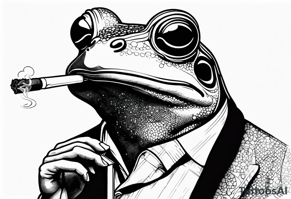 frog smoking a cigarette tattoo idea