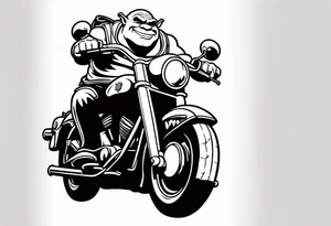 Shrek wearing leather riding a Harley Davidson tattoo idea