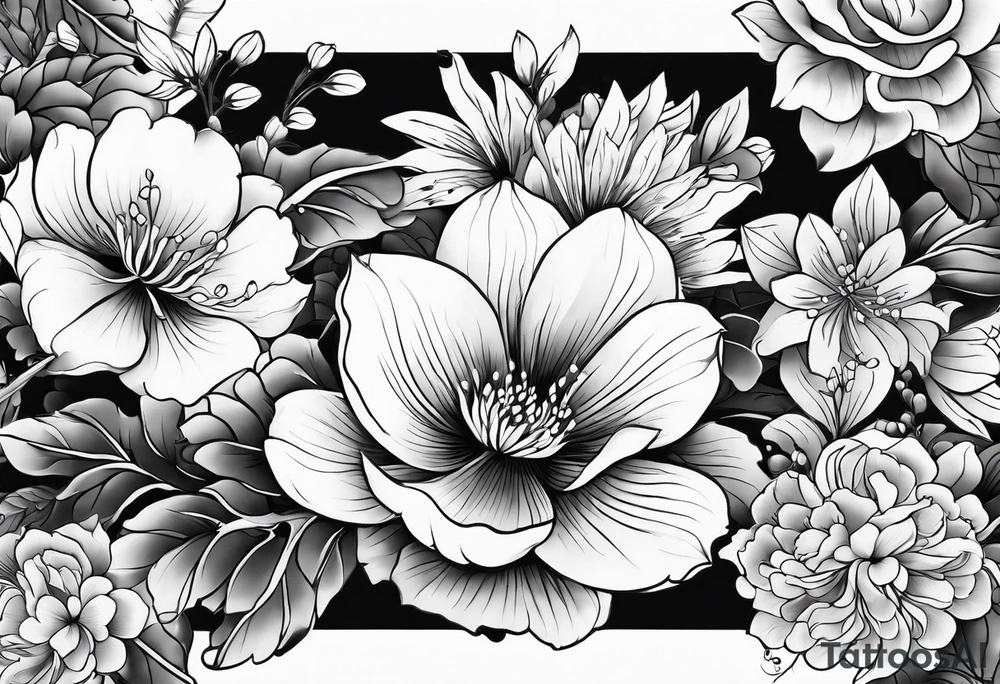 all traditional Japanese flowers sleeve tattoo idea