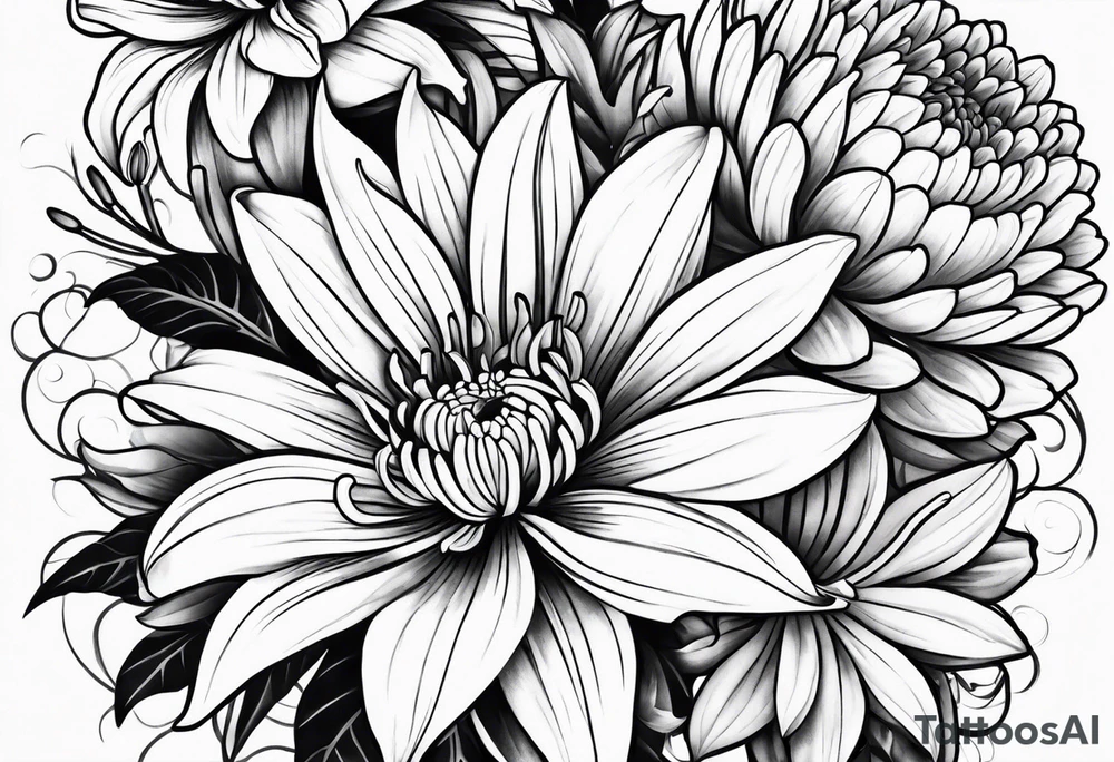 Lillies and chrysanthemums tattoo idea