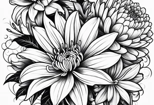 Lillies and chrysanthemums tattoo idea
