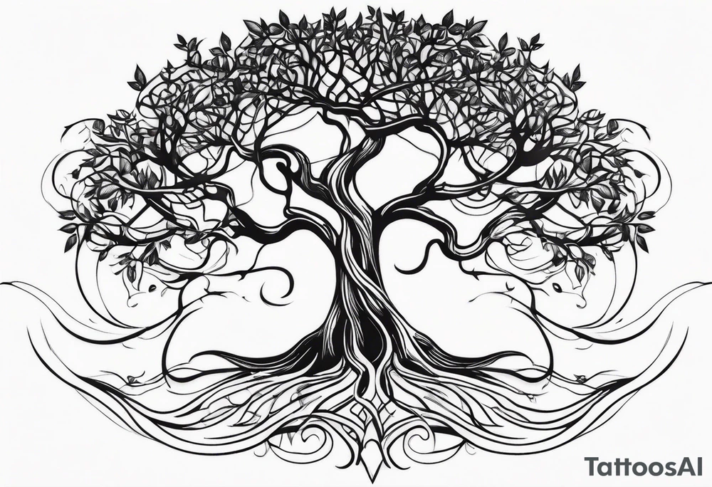tree with long roots and branches tattoo idea