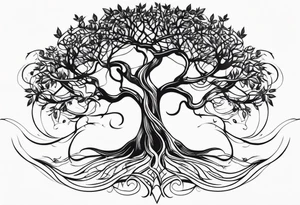 tree with long roots and branches tattoo idea