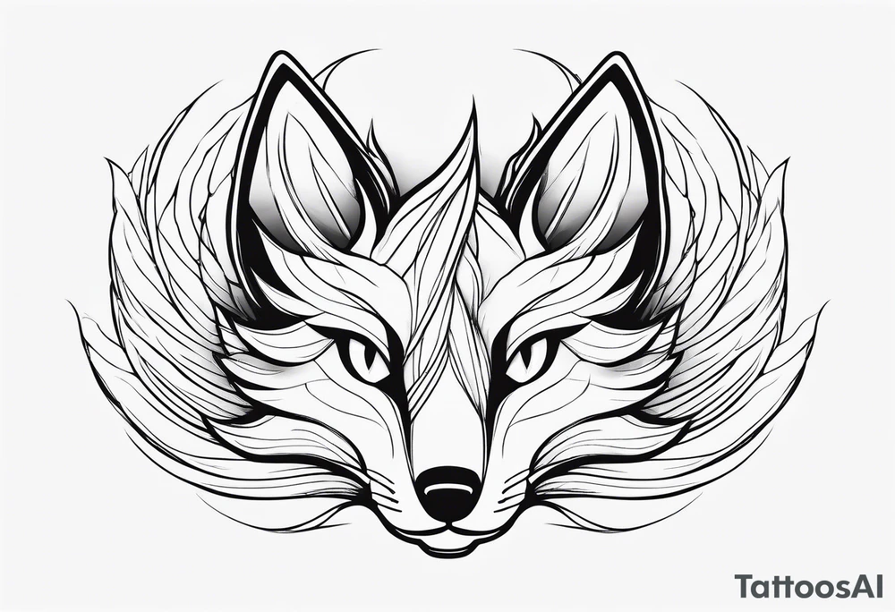 Nine tailed fox facing forward, minimalistic design tattoo idea