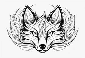 Nine tailed fox facing forward, minimalistic design tattoo idea