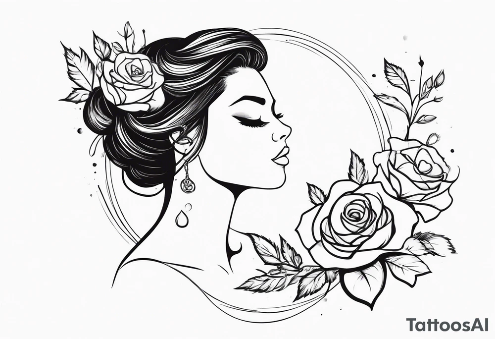 Alaina in cursive with small roses around it on left pec tattoo idea