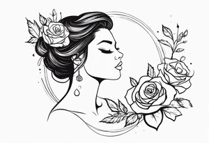 Alaina in cursive with small roses around it on left pec tattoo idea