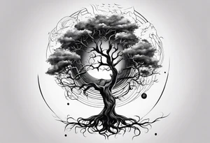 tattoo drawing of a tree with the roots coming out of a planet tattoo idea