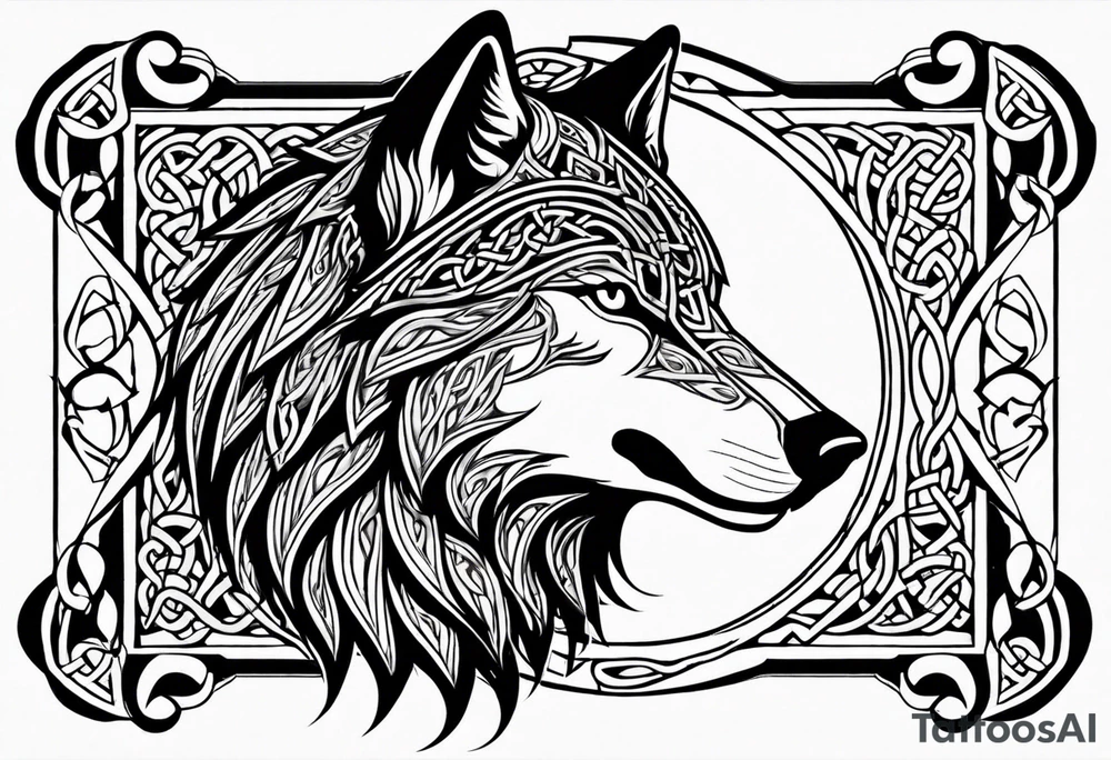 Celtic wolf side face tattoo idea