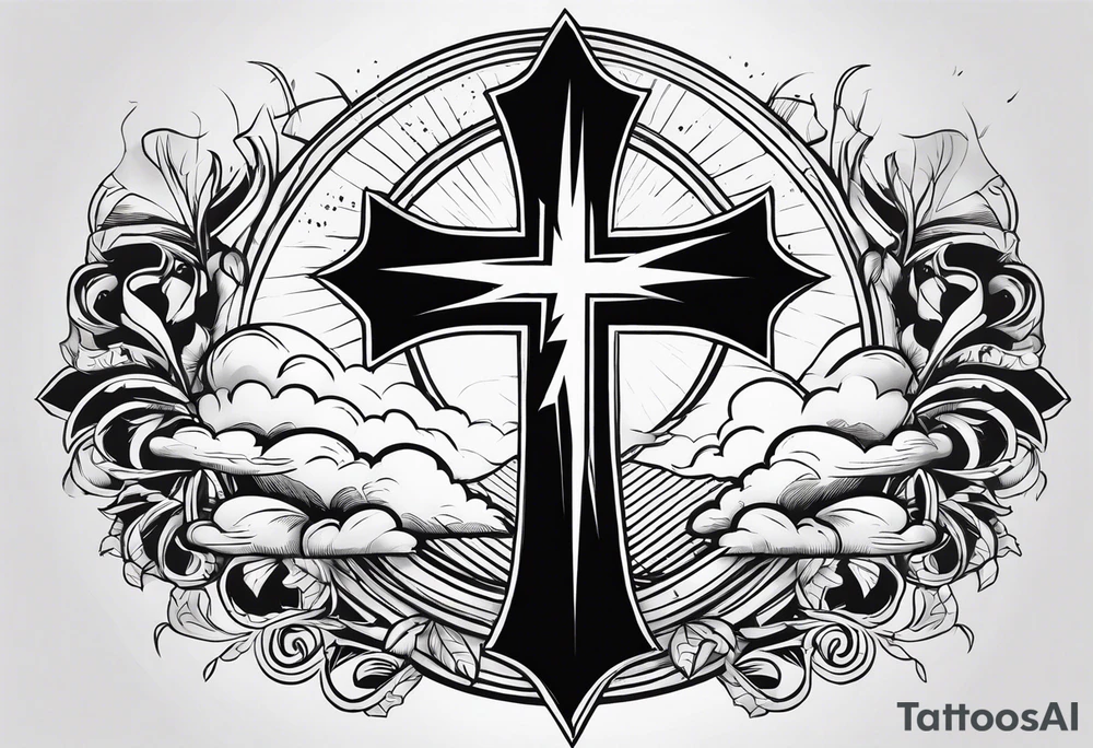 Cross with a lightning bolt tattoo idea