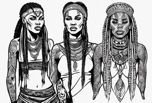 African female Viking  full body 
slim long face small mouth long braided hair tattoo idea