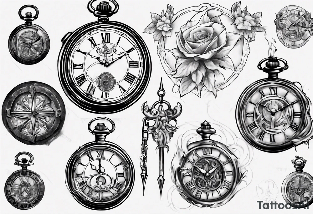 Roman numeral 4 highlighted on antient pocket watch tattoo idea