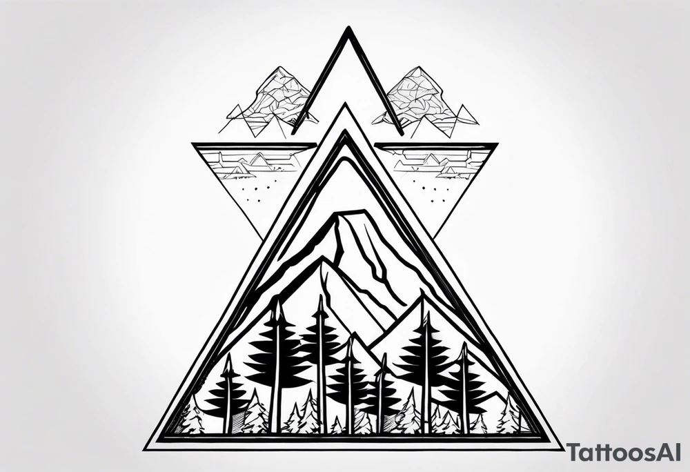 Black line tattoo with three different sizes triangles forming a mountain range with three trees tattoo idea Black line tattoo with three different sizes triangles forming a mountain range with three trees tattoo idea