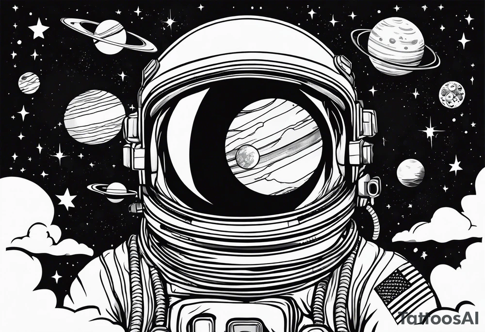 An astronaut floating in space with planets around him tattoo idea