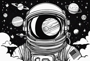 An astronaut floating in space with planets around him tattoo idea
