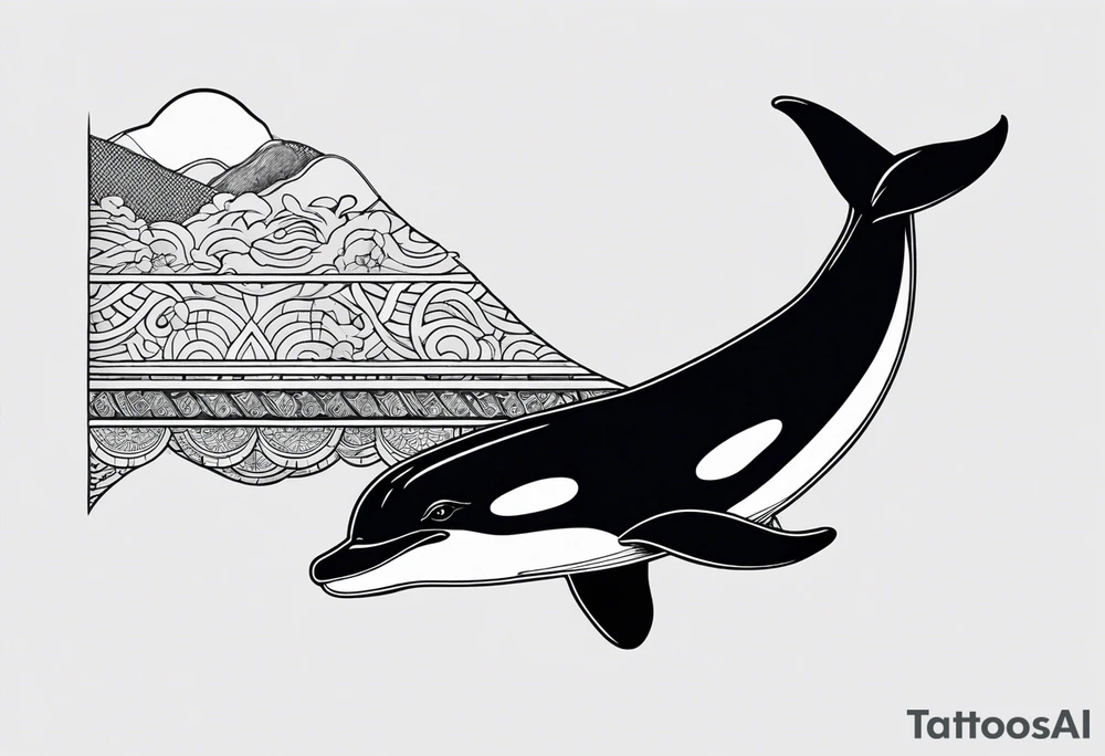 a killer whale with MLM flag colours, minimalistic tattoo idea