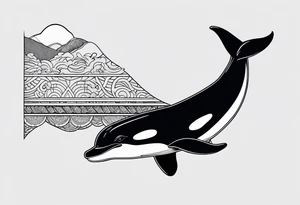 a killer whale with MLM flag colours, minimalistic tattoo idea