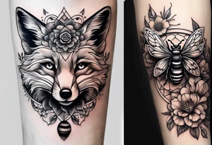 A forearm tattoo of a fox and a honey bee tattoo idea