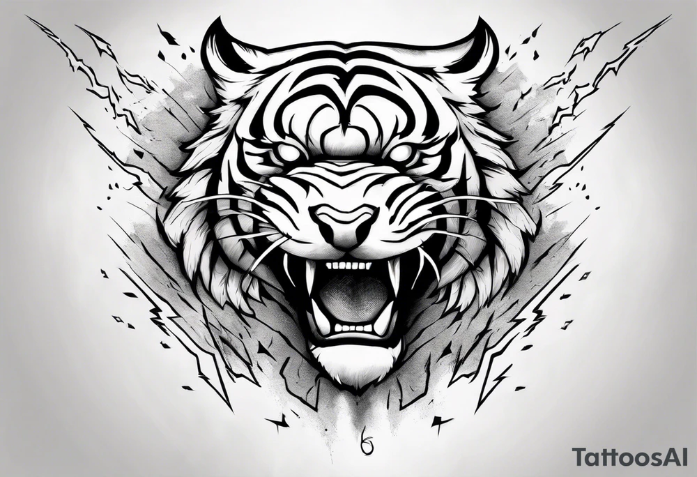 mythical ferocious tiger with lightning around it. The tattoo is for a forearm sleeve tattoo idea