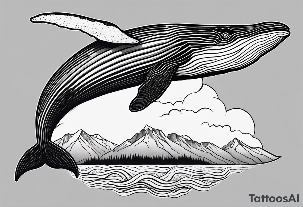 humpback whale in front of a drawing of the Rocky mountains tattoo idea