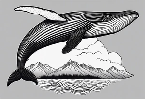 humpback whale in front of  a drawing of the Rocky mountains tattoo idea