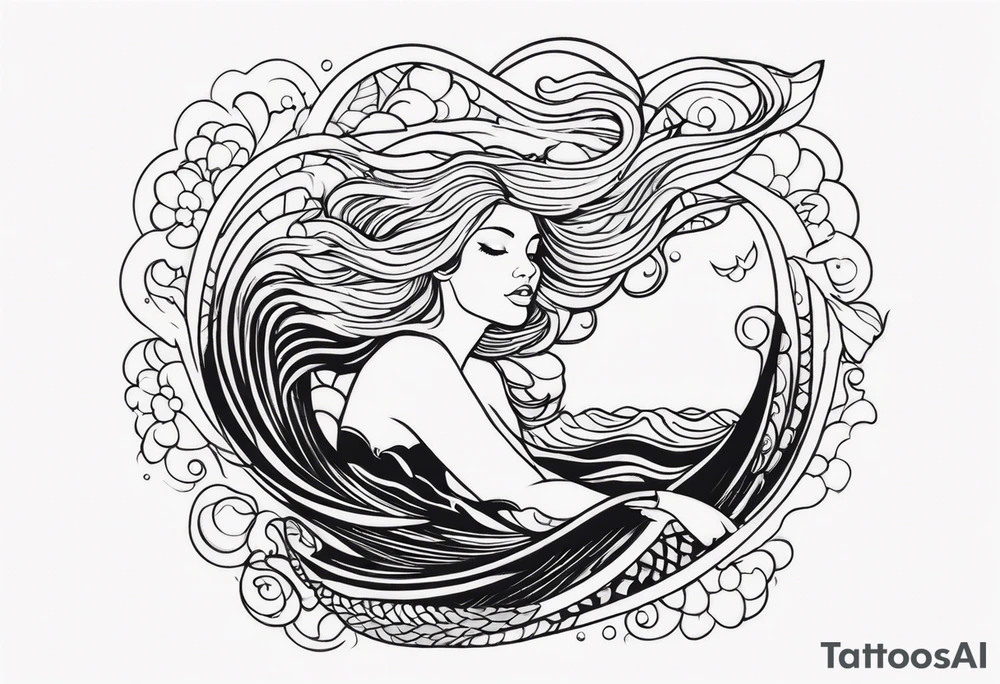 mermaid, waves, dark work tattoo idea