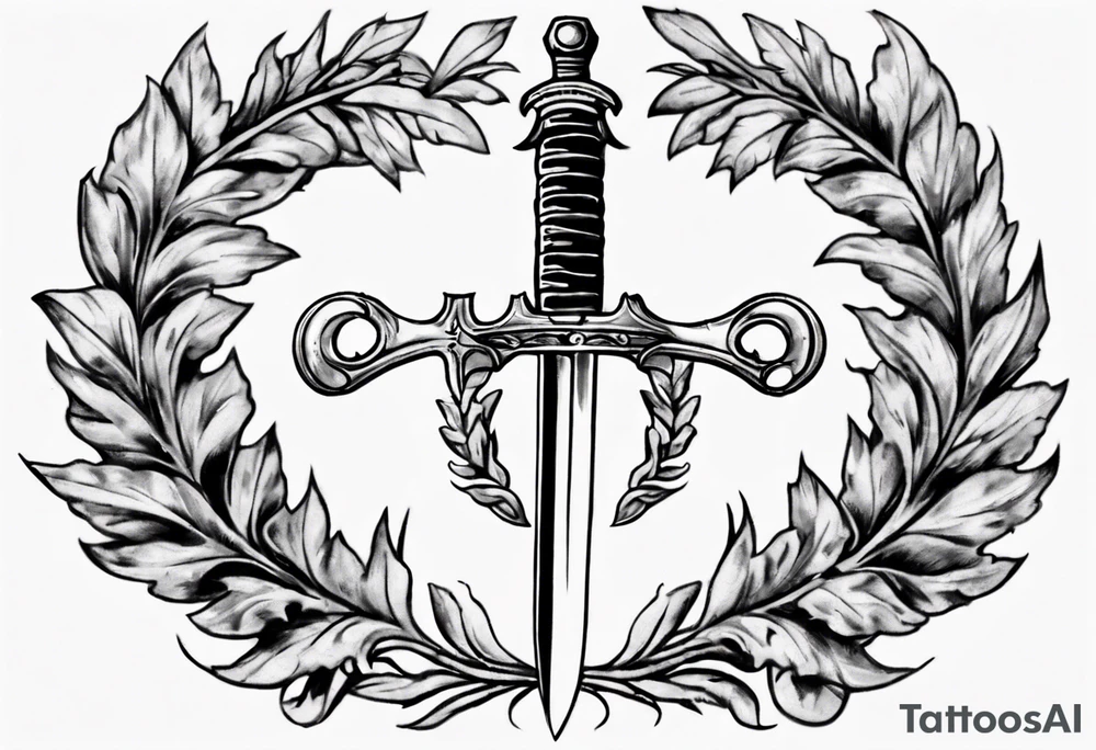 number 13 centered in a laurel leaf wreath and a sword going through the center of the wreath tattoo idea