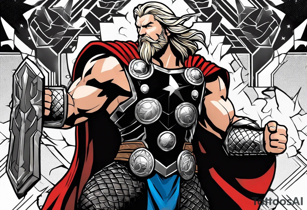 The Mighty Thor profile with mjolnir with entire design shown tattoo idea