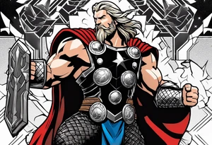 The Mighty Thor profile with mjolnir with entire design shown tattoo idea