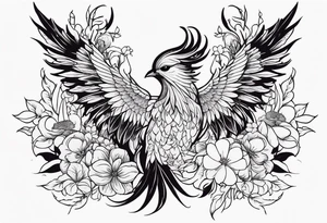 Phoenix with flowers but feminine not too realistic tattoo idea