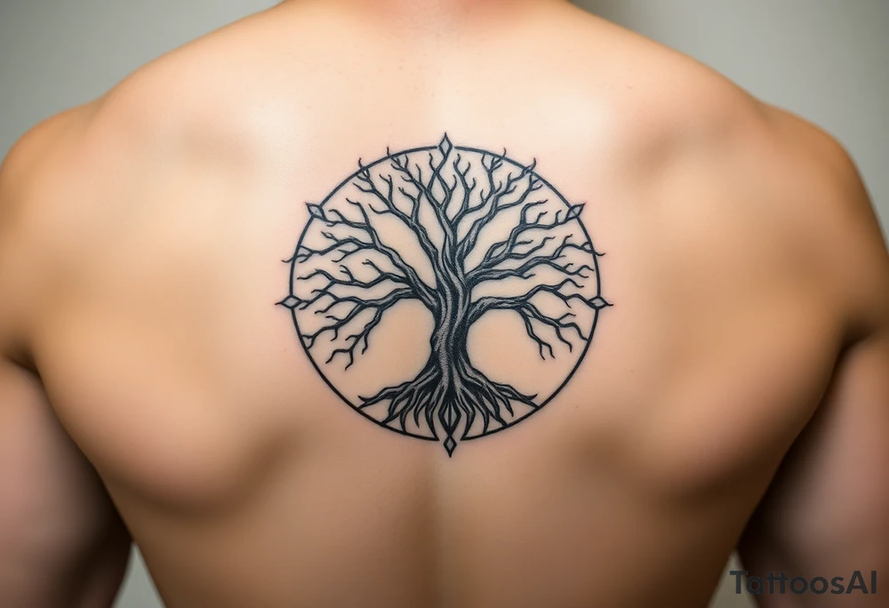 yggadrisl tree of life with circle tattoo idea