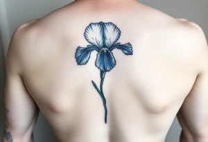 Single blue iris flower in the style of Van Gogh. One petal falling and one upright. Tattoo is to be on abdomen. tattoo idea