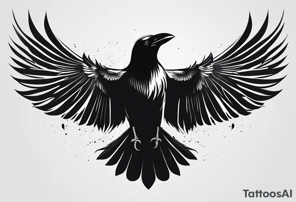 minimalistic stroke of a crow withopen wings of fire tattoo idea