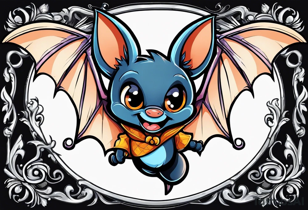 cartoon bat in style of disney, tattoo idea