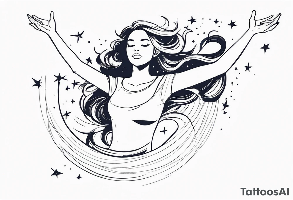 girl in water reaching arms to stars above tattoo idea