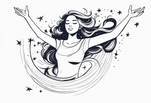 girl in water reaching arms to stars above tattoo idea