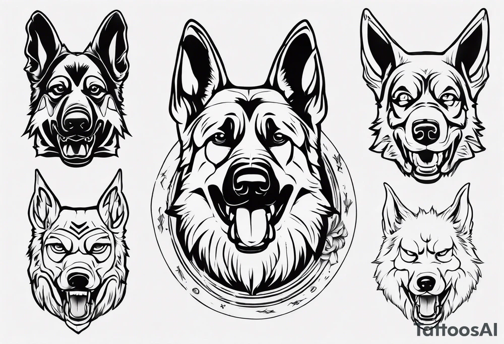 Angry German shepherd dog tattoo idea