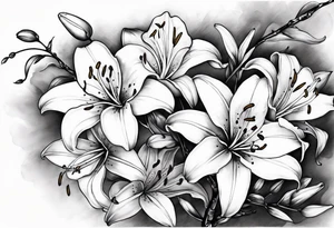 5 lilies and cherry blossom branch tattoo idea