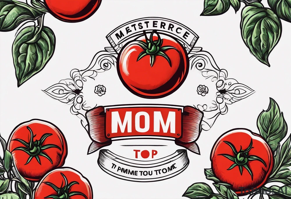 Red tomato with a mom banner around it tattoo idea