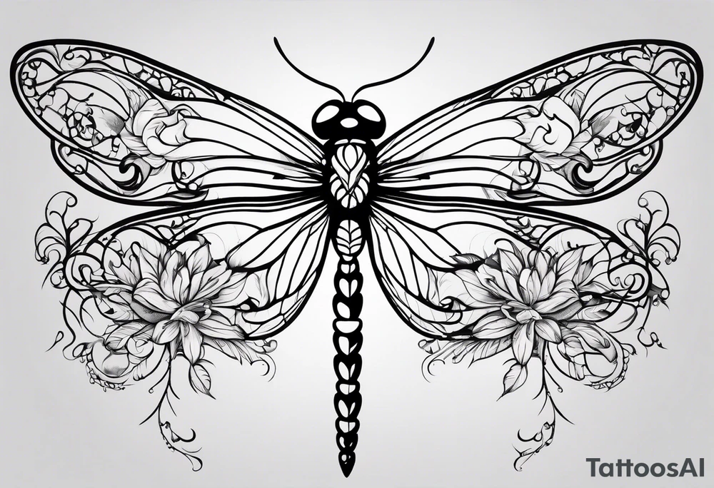 Feather dragonfly vine tattoo idea