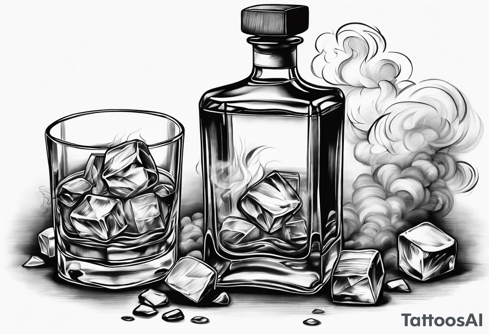 whiskey on the rocks with smoke tattoo idea
