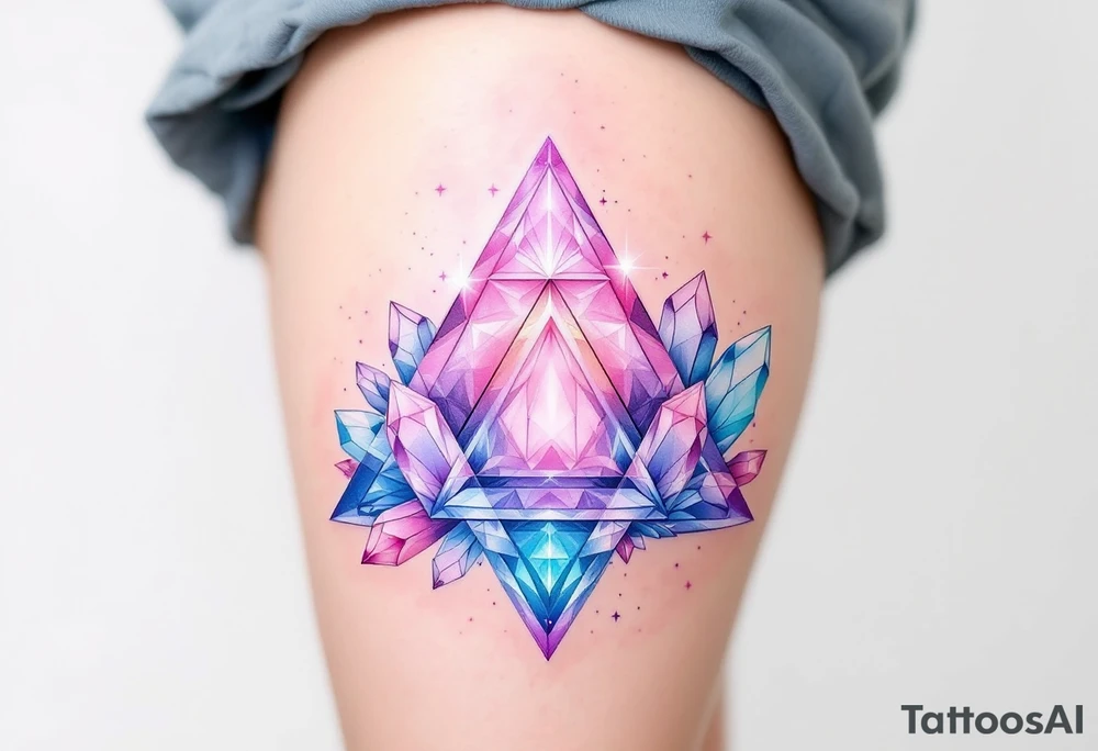 A triangle with crystal patterns in pastel pinks and blues, symbolizing clarity and energy. tattoo idea