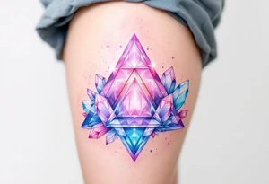 A triangle with crystal patterns in pastel pinks and blues, symbolizing clarity and energy. tattoo idea