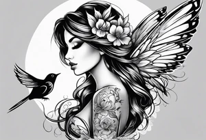Fairy, bird and pennies tattoo idea